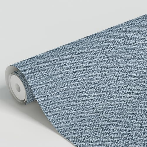 ANBILILA Selbstklebende Tapete aus blauem Grasstoff 40x500cm Tapete zum Abziehen und Aufkleben Struktur aus blauem Fischgrätenmuster selbstklebende Möbelverkleidung für Wohnzimmer Badezimmer