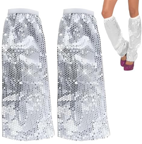 OIXYEY 1 Paar Abba Accessoires Damen Sequin Leg Boot Covers, 70S Abba Kostüm Disco Outfit Damen, Pailletten-Stulpen, Disco Outfit Glitzer Kostüm Abba Outfit Für Karneval, Mottoparty (Silber)