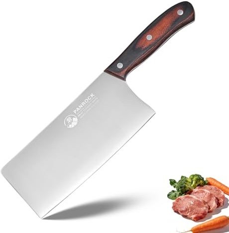 PANROCK Cleaver Knife 7 Inch, Ultra Sharp High Carbon Stainless Steel Chinese Knife, Vegetable Cleaver & Slicer with Full Tang Ergonomic Wooden Handle for Home Kitchen