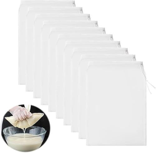 10 PièCes Sacs à Lait Noix, 20 × 30 Cm Jus Fruit Passoire Alimentaire Avec Cordon De Serrage Sac Filtrants Nylon Filtre Lait VéGéTal Cheese Cloth Nylon Filtre Laits VéGéTal Pour Jus De LéGumes Et Frui