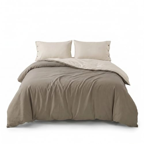 INTRECCI Parure Copripiumino Bicolore Matrimoniale, 100% Cotone, Sacco Copripiumino 255x240 cm + 2 Federe 52x82 cm, Versatile e Confortevole, Tortora/Panna