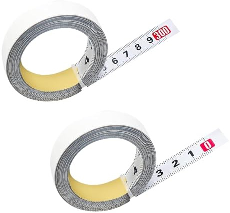 Lot de 2 Mètre Ruban Auto-Adhésif 3m Acier au Carbone 45 Blanc, Règle Métrique 12.5mm Largeur, 1x Gauche à Droite et 1x Droite à Gauche, Ruban à Mesurer Précis pour Établis Scie à Table Machines
