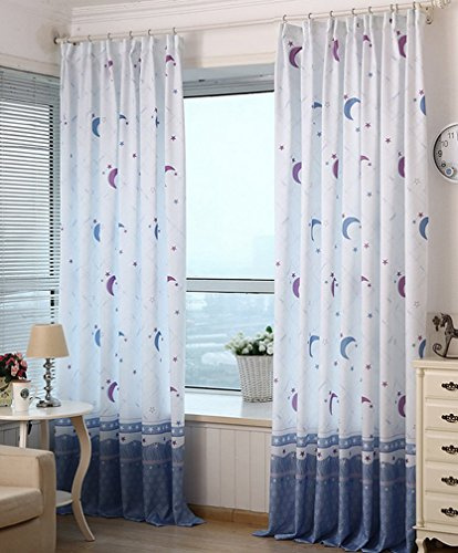 Cortinas semiopacas estampadas para habitación infantil, diseño de estrellas y lunas, 2 piezas, de Yiyida, poliéster, azul, 2mx2.7m