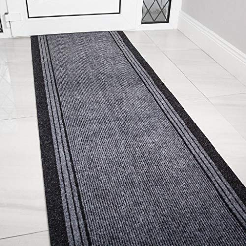 The Rug House Grey Rubber Backed Very Long Hallway Hall Runner Narrow Rugs Custom Length - Sold and Priced Per Foot 13ft