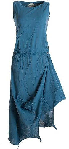 Vishes - Alternative Bekleidung - Ärmelloses Lagenlook Kleid aus Baumwolle zum Hochbinden türkis 38