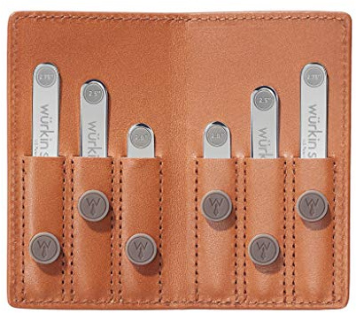 Würkin Stiffs Metal Magnetic Collar Stays for Men's Dress Shirts with Leather Wallet Case | Gift for Men | Power Stays Assorted 3 Pack (2.0, 2.5, & 2.75 Inch)