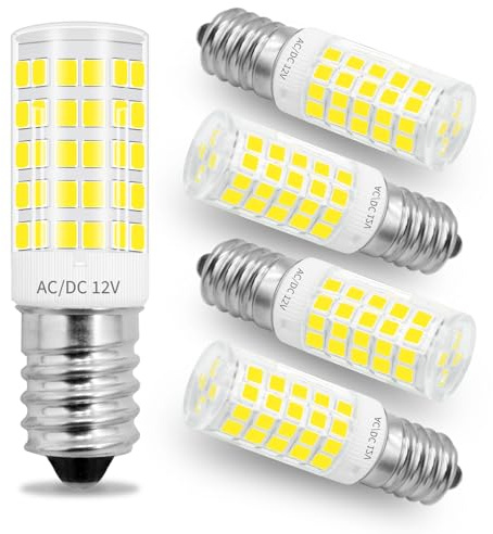 ZHENMING AC/DC 12V E14 LED 4W 6000K Kaltweiß Ersatz 40W Halogen,5 Stück | 400LM,Niedervolt Kandelaber Lampen Nicht Dimmbar