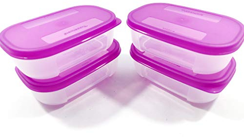 Tupperware Freezer Mini Mate TWJ075-2 - Recipiente de plástico (4 unidades, 110 ml, incluye pañuelo)
