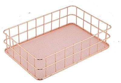 Wrought Iron Storage Basket, Storage Basket, Metal Organizer Basket, Multi Purpose Rose Gold Iron Storage Organizer, Storage Holder, Desktop Decor, for Home, Office, Bedroom and School (Size : C)