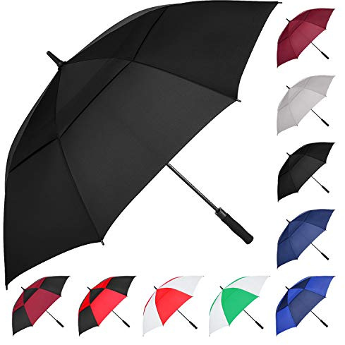 MRTLLOA, Golf-Regenschirm, automatische Öffnung, extra groß, übergroß, doppelt, belüftet, winddicht, wasserdicht, Stockschirm, Golf-Regenschirme für Damen und Herren (Schwarz, 137,2 cm)