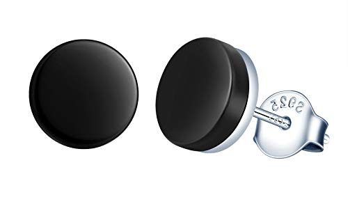 MicLee Damen Herren Achat Ohrringe 925 Sterling Silber Schwarzer Onyx Ohrstecker mit Geschenkbeutel Geometrische Muster Ohrschmuck