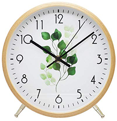 ALEENFOON Orologio da parete al quarzo, in legno, foglie verdi 22 cm, stile moderno, silenzioso senza ticchettio, per soggiorno, camera da letto, ufficio, cucina, interni e bambini