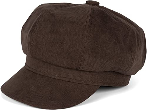 styleBREAKER Damballongmössa av mjukt tyg, skärmmössa vintagestil, bakerboy skjutmössa, Newsboy Cap 04023086, Mörkbrun, one size