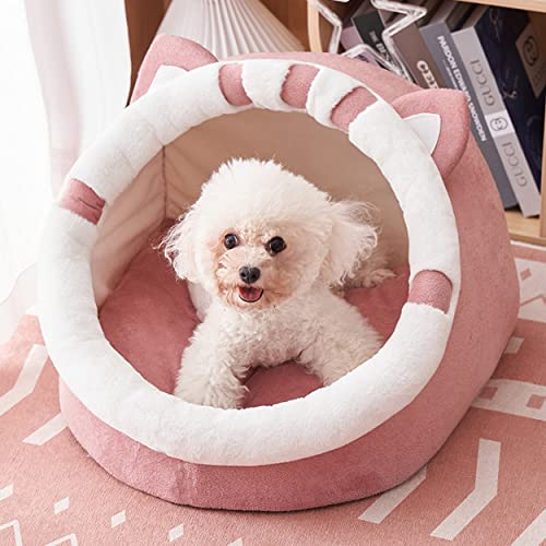 Haustier-Hundehöhle, beruhigendes Katzenzeltbett, bequemes Hundehaus, warmes Hundesofa, süßes Katzennest, waschbares Haustierkissen (30 x 30 x 26 cm, Rosa)
