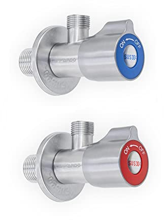 Lazardo 2 Set Eckventil aus Edelstahl Eckregulierventil für Anzeige rot blau Abgang 3/8 Zoll Wandanschluss 1/2