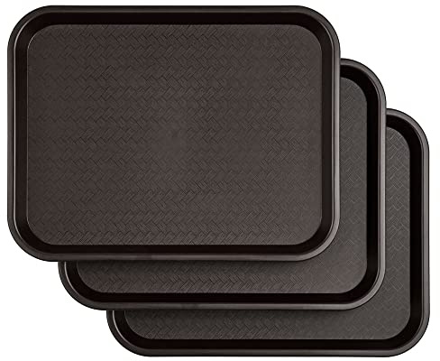 Juego de 3 bandejas de Servicio rectangulares de plástico – Bandejas de Comida rápida – Bandeja de Desayuno – Marrón