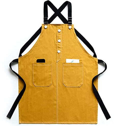 fayengan Arbeitsschürze Herren,Robuste Werkzeugschürze Für Männer, Arbeitsschürze Mit Werkzeugtaschen Für Küche, Garten, Keramik, Werkstatt, Garage Und Mehr (Color : Yellow, Size : XL)