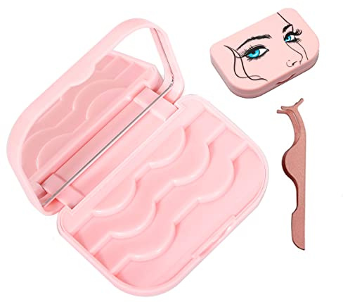 False Eyelash Case Lash Case Organizer Lash Container Box Empty Cosmetic Case Magnetic Eyelashes Storage Box with Mirror , Eyelashes Packaging Travel Storage Box Eyelash Bag(Light Pink)