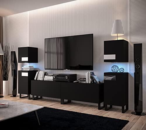 Furnitech Wohnwand Wohnzimmer | Wohnzimmer Möbel mit LED RGB - 16 Farben | Hängend Wohnwand Modern | Wohnzimmer Schrankwand mit Regale und TV Schrank (Future C91-22B-LB-M4-1B)