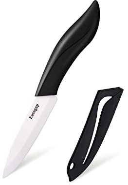 Eocogup Paring Knife, Large Handle and Super Sharp Ceramic Knife Blade of 4 Inch,Rust Proof Stain Resistant,ABS Handle(Black).
