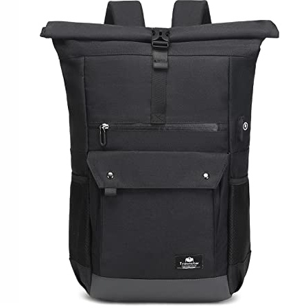 Rolltop Rucksack Herren Damen, Business Laptop 15,6 Zoll, Groß Reiserucksack Handgepäck Flugzeug, Wasserfester Schule Freizeit Tagesrucksack Kurierrucksack, Zurück zu öffnen Wanderrucksack