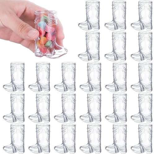 ADXCO - 24 gafas de vaquero transparentes de 1 onza, mini gafas de tiro para botas de vaquero de plástico, reutilizables para fiestas de vaqueros, despedidas de soltera, suministros de