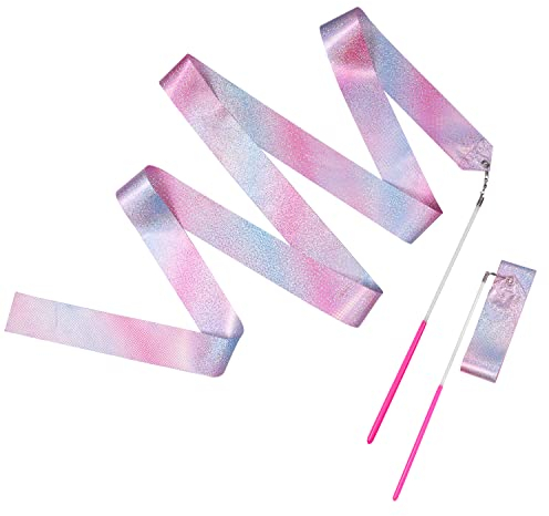 AIEX 2 Stück Gymnastikband, 2 m Funkelnd Tanzbänder mit Stab Tanzband Twirbelnde Dance Ribbons für Kinder Mädchen Erwachsene Künstlerisches Tanztraining Partybevorzugung