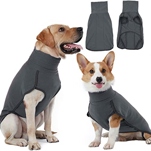 Hjyokuso Hundepullover aus Fleece, warmer und leichter Pullover, Pyjama, Mantel, für Herbst und Winter, kaltes Wetter, Welpenbekleidung für kleine, mittelgroße und große Hunde (Dunkelgrau, L)