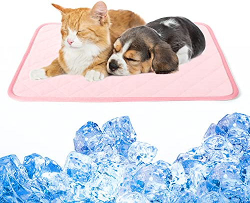 Lollanda Kühlmatte für Hunde und Katzen 50 x 40CM, Selbstkühlende Haustier-Matte für Sommer (Asiatische Größe M = EU Größe S, Rosa)