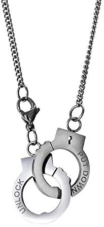 BlackAmazement Edelstahl Halskette mit Anhänger Handschellen Achter Handfesseln silber Punk Biker Damen Herren
