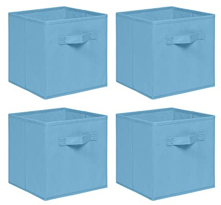 NICEME Aufbewahrungsbox 4er Set, 26,5x26,5x28 cm, Faltbare Aufbewahrungsbox Stoffbox Regalbox, Faltbox Aufbewahrungswürfel (Set of 4, Hellblau)