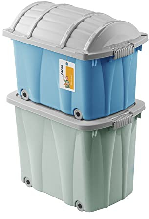 PAFEN Piraten Spielzeugkisten SET – 2x Schatzkiste 49l + 62l mit Rollen - Spielzeugbehälter Aufbewahrungsbox für Kinder Ordnungsbox, Grün/Blau