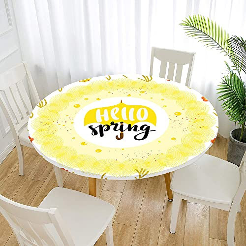 Morbuy Rund Tischdecke Elastisch, Lotuseffekt Tischdecke Abwaschbar Tischdecken Frühling Drucken Gartentischdecke Indoor Outdoor Tischtuch (Durchmesser 200cm,Gelb)