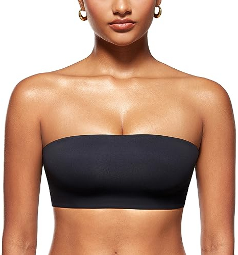INLYRIC Women's Inbarely Strapless Bandeau Bra Bralette Tube Top Seamless Comfortable Stretchy Non Padded Bras Tops Black - Going Up One Size Large