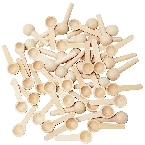 UTMACH 50 Piezas Mini Cuchara de Madera Redonda - Pequeña Cuchara de Cocina Con Mango Corto Para Sales de Baño, Especias, Mermelada, Helado, Condimento, Azúcar, Miel y Café