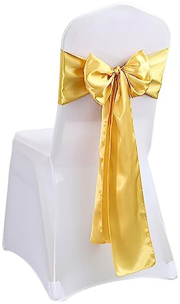KAYBTNT Elegante Stuhlschleifen, 17 x 275cm Organza Stuhl Band Schleifen, Satin Stuhlhussen Stuhl Schärpe, Stuhlschärpen für Hochzeit Party Bankett Dekoration,Gold,10 Pcs