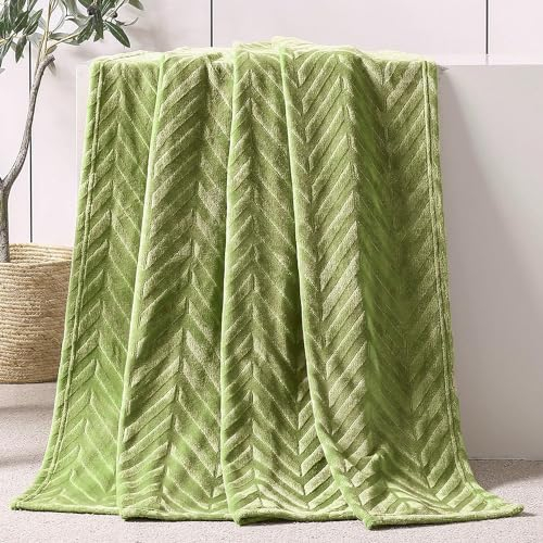Whale Flotilla Manta para Sofá, Manta para Cama Suave, Franela Polar Cálida con Estampado de Chevron, Acogedora y Ligera para Todas Estaciones, 150 x 200 cm, Verde Oliva