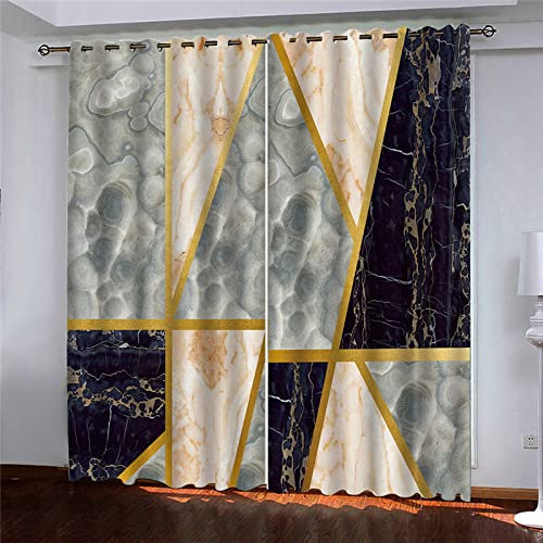 SAKKAI Vorhang Blickdicht Ösen - 3D Marmorstruktur Muster Ösenschal 2Er Set, Schallschutz Thermo Vorhänge, Gardinen Wohnzimmer Modern, Verdunkelungsvorhang Schlafzimmer Fensterdekoration 150X160cm