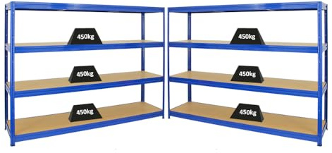 PROREGAL Mega Deal 2er-Sparset Profi-Schwerlastregal Dino HxBxT 180x240x60cm Fachlast 450kg Blau, Kellerregal, Steckregal, Garagenregal, Lagerregal