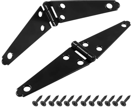 Hordion 2Pcs Strap Hinge Shed Door Hinges, 4 Inch Heavy Duty Gate Hinges Black Tee Hinge with Screws for Wood Gate Cabinet Door