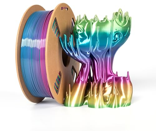 Seiden PLA Filament 3D Drucker Filament 1,75mm Mehrfarbig Hochglanz Glänzendes Farbwechsel 1KG Rolle Spule Farbverlauf Änderndes Mehrfarbig Filamen Seide Regenbogen Mehrfarbig Multicolor filaments