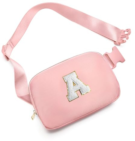 Gitus Birthday Gifts for 8 9 10 11 12 13 Year Old Girls Personalized Fanny Pack Crossbody Bags with Initial Letter Patch Belt Bag for Teen Girls Cute Trendy Stuff Travel Essentials (LightPink-A)