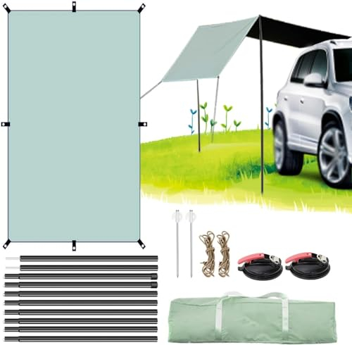 Camping Markise Für Auto, Universal Sonnendach Markise Sonnenschutz 2×4.4m Anti-Uv Sonnenschutz Mit Verstellbaren Tarp Pole & Saugnapf,SUV Markise Camping Zelt