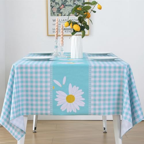 Rayapot PVC Wasserdicht Schmutzabweisend Tischdecke, Rechteckig Kunststoff Abwaschbar Zuschneidbar Tischtuch, Plastik Wachstuchtischdecke, Für Küchen Esszimmer Outdoor - Kariert - Blau - 140x180cm