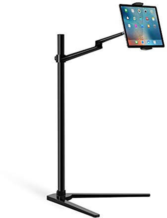 Supporto da pavimento in alluminio con rotazione a 360°, portatile, pieghevole, resistente, per telefoni, phablet, e-reader, dispositivi di gioco