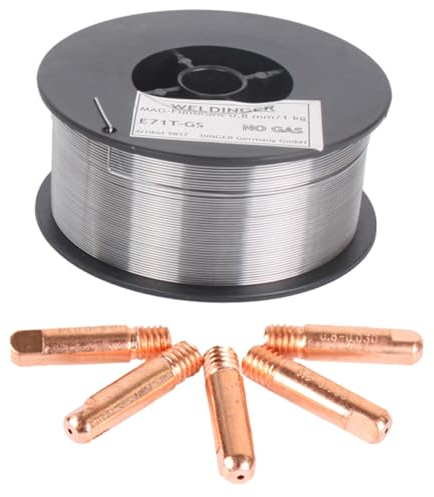 WELDINGER Fülldraht 0,8 mm 1 kg D100 Aktion mit 5er-Pack Stromdüsen 0,8 mm