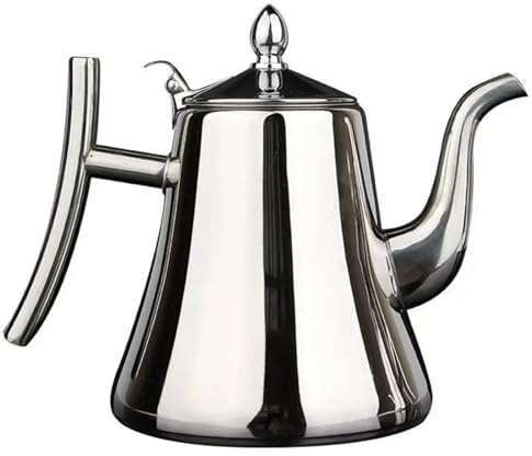 Théière de cuisine en acier inoxydable avec filtre à infuseur et couvercle, bouilloire à induction, bouilloire en vrac, théière en vrac, cuisinière à gaz, plaques à induction (argenté, 1 l)