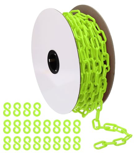 PATIKIL Plastikkette, 64 Fuß Sicherheitsbarrierekette zur Personenkontrolle, 1/4 Zoll (6 mm) grüne Kunststoffkettenverbindungen für Warteschlangen, Parkplätze, Zäune