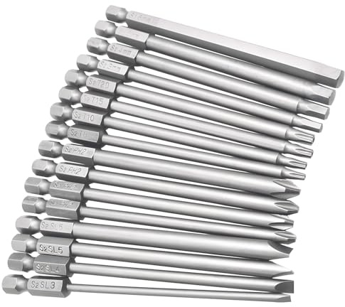 16pcs 1/4 Hex Shank Magnetic Screwdriver Bits Set - 4 Inch Long Allen Wrench, Screwdriver Bit Sets - Cross & Flat Head Slotted Tip