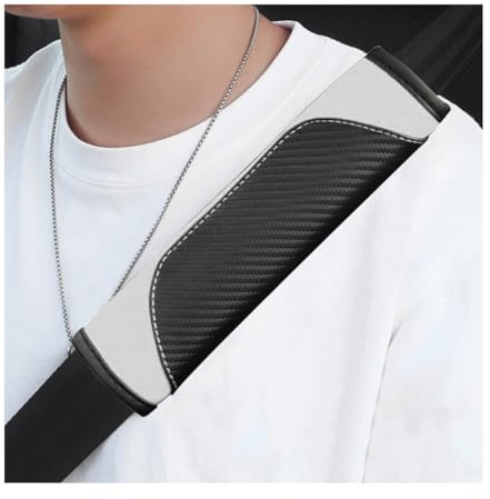 povtii Lot de 2 Housses de Ceinture de sécurité en Cuir et Fibre de Carbone pour Ceinture de sécurité - Protège Votre Cou et Vos épaules - Accessoires de Voiture universels (Noir + Blanc)